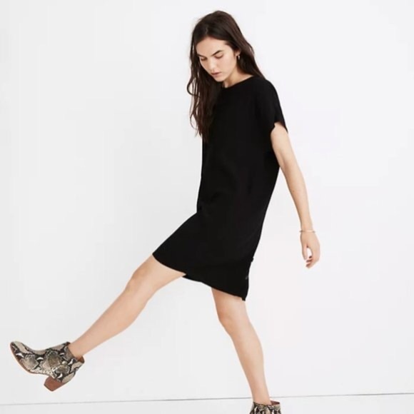 Madewell Dress Womens Small Crew Neck Button Back Easy Black Natural Eco Fabric - Picture 2 of 3